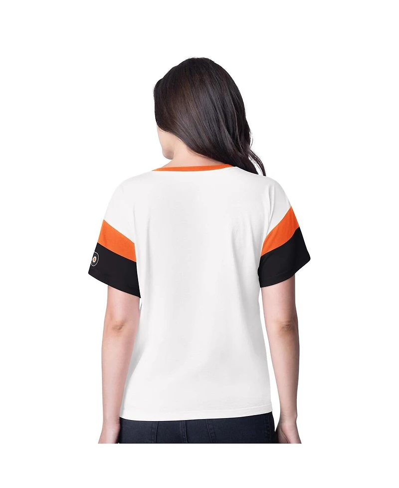 G-iii 4Her by Carl Banks Women's White Philadelphia Flyers Rink Oversized Rhinestone V-Neck T-Shirt