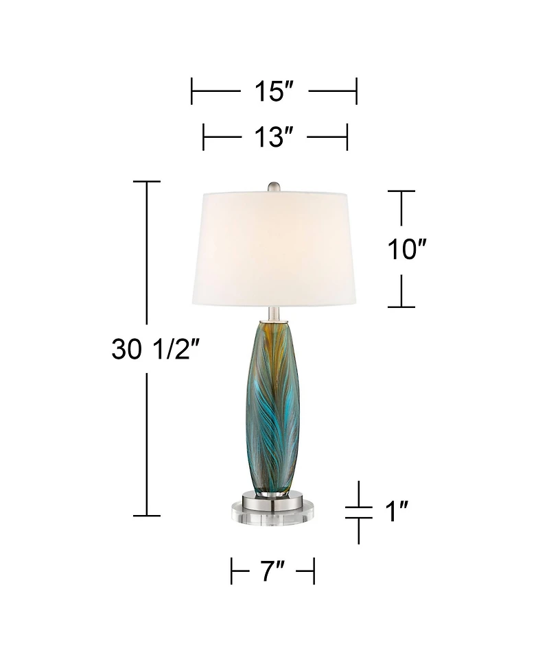 360 Lighting Modern Table Lamps Set of 2 with Round Riser 30 1 /2 Tall Art Glass Fabric Drum Shade for Bedroom Living Room Home