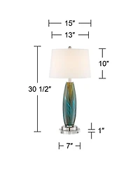 360 Lighting Modern Table Lamps Set of 2 with Round Riser 30 1 /2 Tall Art Glass Fabric Drum Shade for Bedroom Living Room Home