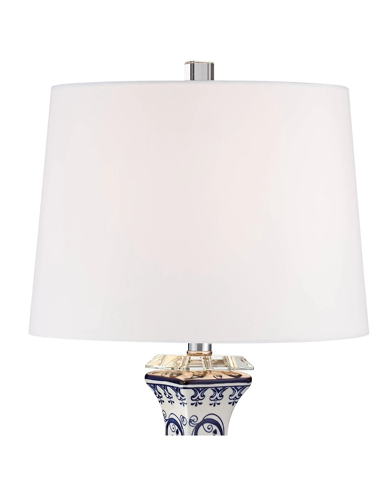 Barnes and Ivy Iris Asian Table Lamp with Square Riser 29.5 Inches Tall Jar Geneva Drum Shade for Bedroom Living Room Bedside Nightstand