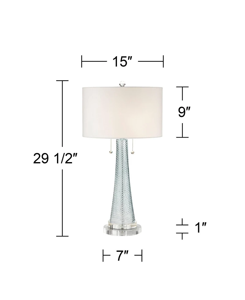 Possini Euro Design Miriam Coastal Table Lamp with Round Riser 29.5 Inches Tall Glass Drum Shade for Bedroom Living Room Bedside Nightstand