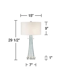 Possini Euro Design Miriam Coastal Table Lamp with Round Riser 29.5 Inches Tall Glass Drum Shade for Bedroom Living Room Bedside Nightstand