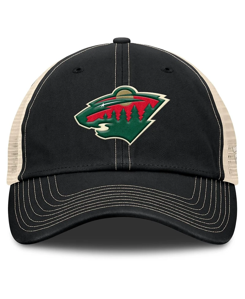 Fanatics Men's Black/Natural Minnesota Wild Rival Trucker Adjustable Hat