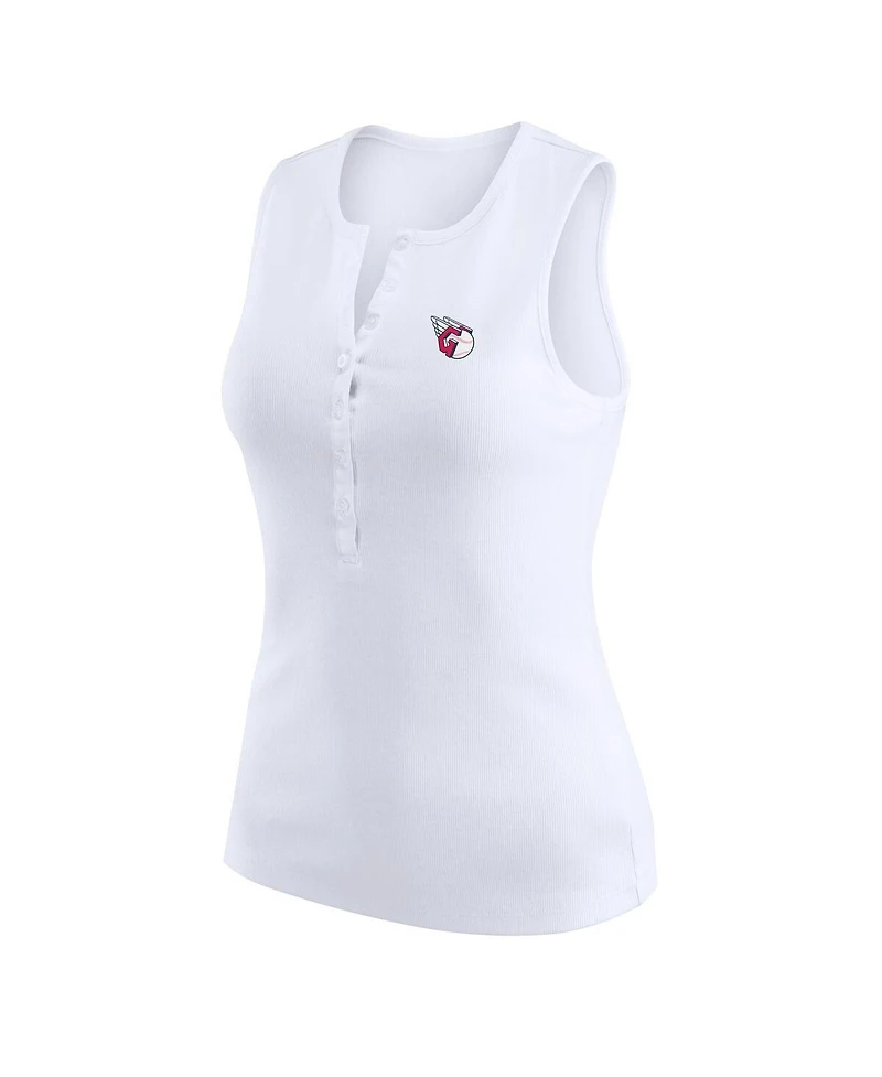Wear by Erin Andrews Women's White Cleveland Guardians Rib-Knit Henley Tank Top