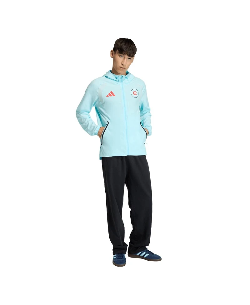 Adidas Men's Light Blue Chicago Fire Tiro Travel Full-Zip Hooded Windbreaker Jacket