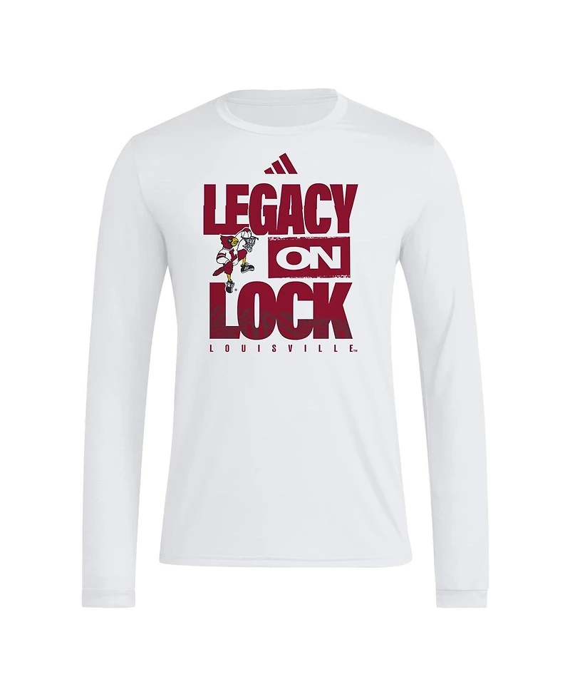 Adidas Men's White Louisville Cardinals Legacy On Lock Pregame Long Sleeve T-Shirt