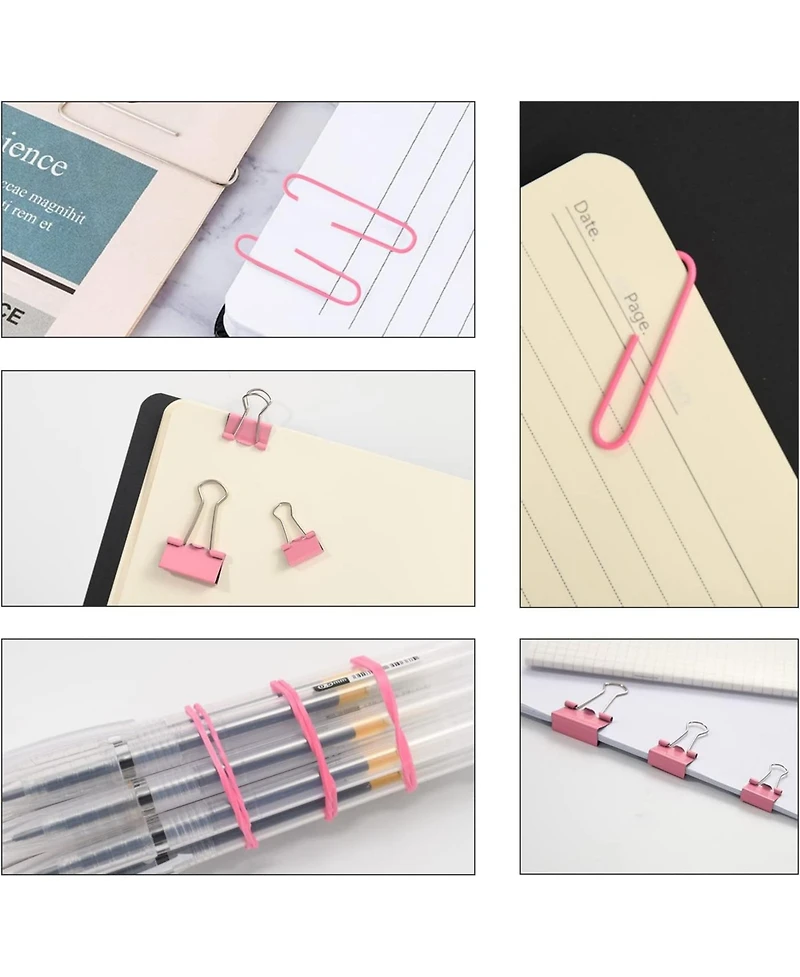 Danrong Binder Clips Paper Clips,380 Pcs Assorted Sizes Paperclips Paper Clamps Rubber Bands for Files, Papers, Home Supplies