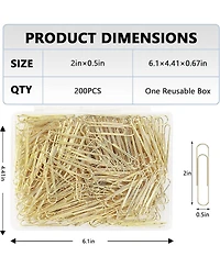 Danrong 200pcs Jumbo Paper Clips 2 Inch, Large Stainless Steel Golden Paperclips for Office School Home