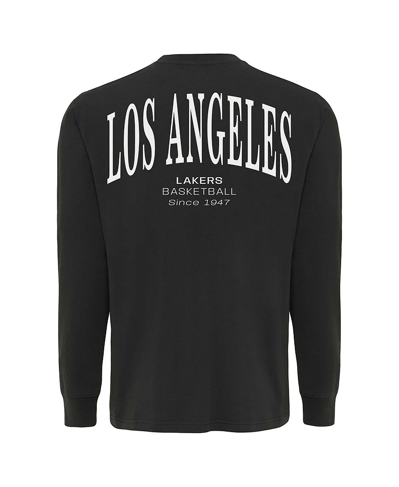 Sportiqe Men's and Women's Adult Anthracite Los Angeles Lakers Athletic Club Collection Sherwood Relaxed Fit Premium Long-Sleeve T-Shirt