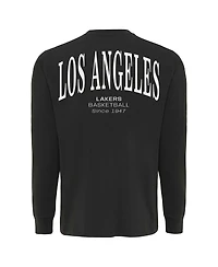 Sportiqe Men's and Women's Adult Anthracite Los Angeles Lakers Athletic Club Collection Sherwood Relaxed Fit Premium Long-Sleeve T-Shirt