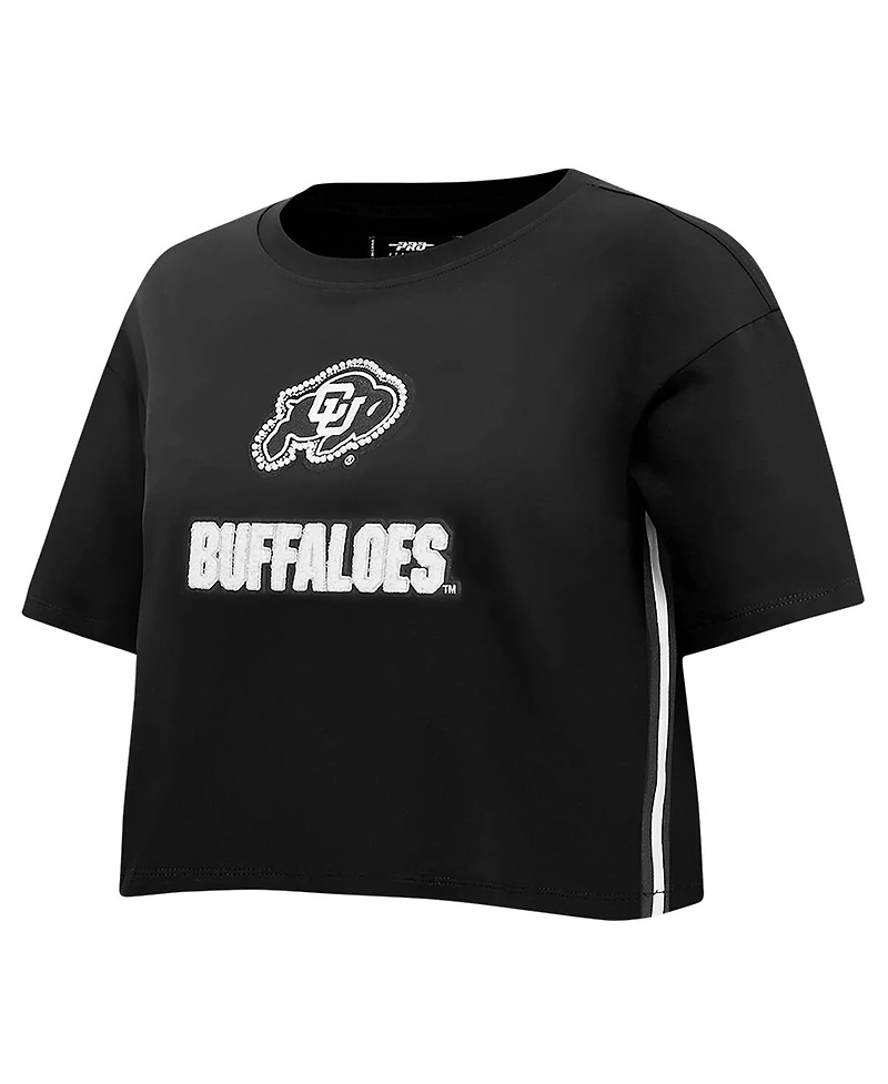 Pro Standard Women's Black Colorado Buffaloes Rhinestone Boxy Cropped T-Shirt