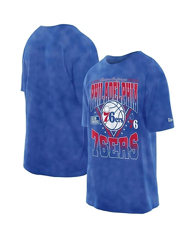 New Era Men's Royal Philadelphia 76ers Boxy Old School Sport Vintage Wash T-Shirt