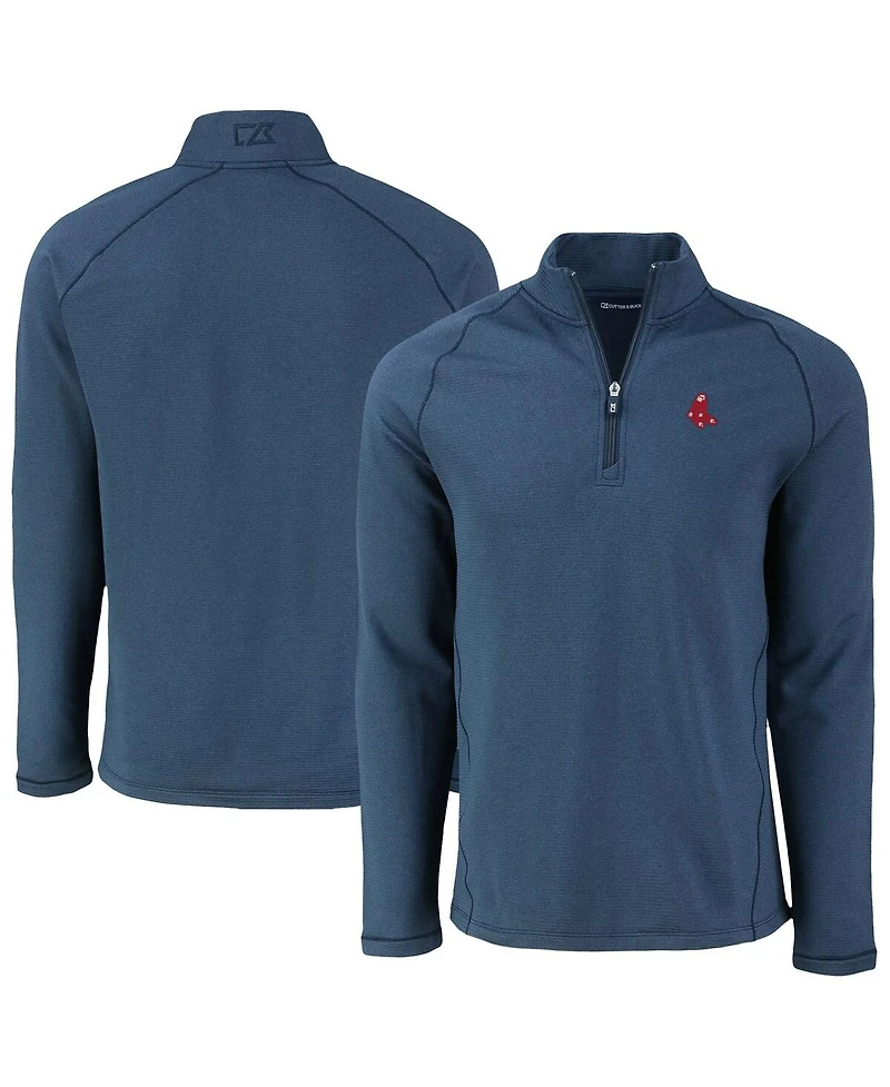 Cutter & Buck Men's Heather Navy Boston Red Sox Peshastin Eco Fleece Raglan Quarter-Zip Sweatshirt
