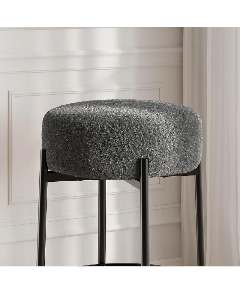 homfan 2PCS 24 Inch Round Backless Counter Bar Stools, Sherpa Upholstered Chairs with Footrest for Kitchen Island Cafe Home