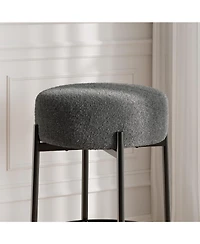 homfan 2PCS 24 Inch Round Backless Counter Bar Stools, Sherpa Upholstered Chairs with Footrest for Kitchen Island Cafe Home