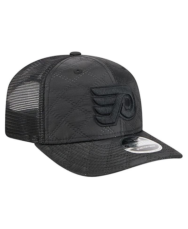 New Era Men's Black Philadelphia Flyers Quilted Nylon 9SEVENTY Adjustable Trucker Hat