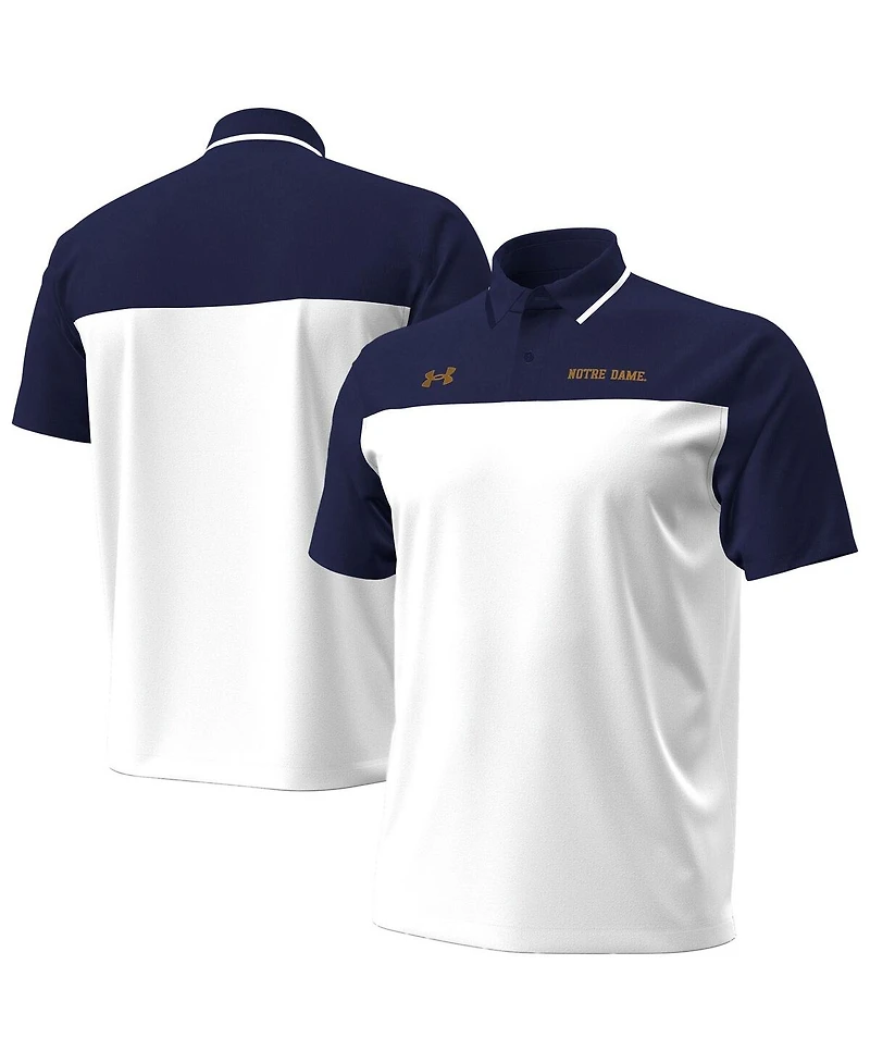 Under Armour Men's White/Navy Notre Dame Fighting Irish Green Blocked Polo Shirt