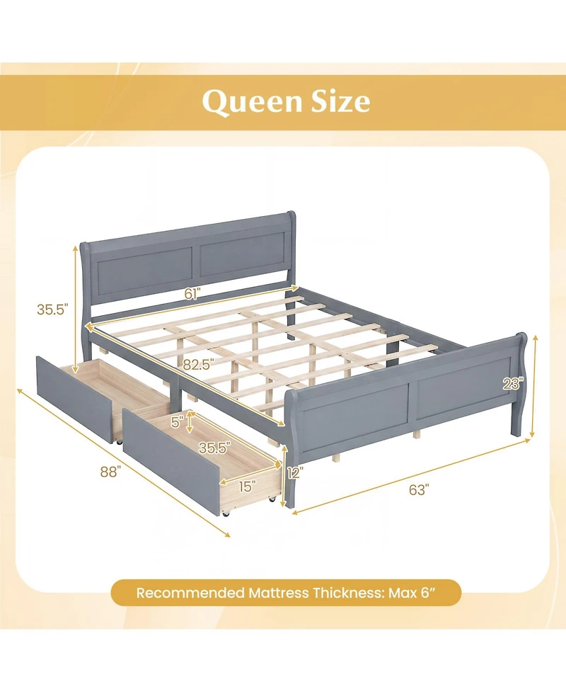 Costway Bed Frame with Storage Drawers, Wood Platform Headboard Footboard