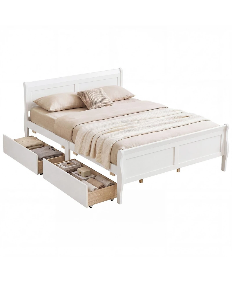 Costway Bed Frame with Storage Drawers, Wood Platform Headboard Footboard