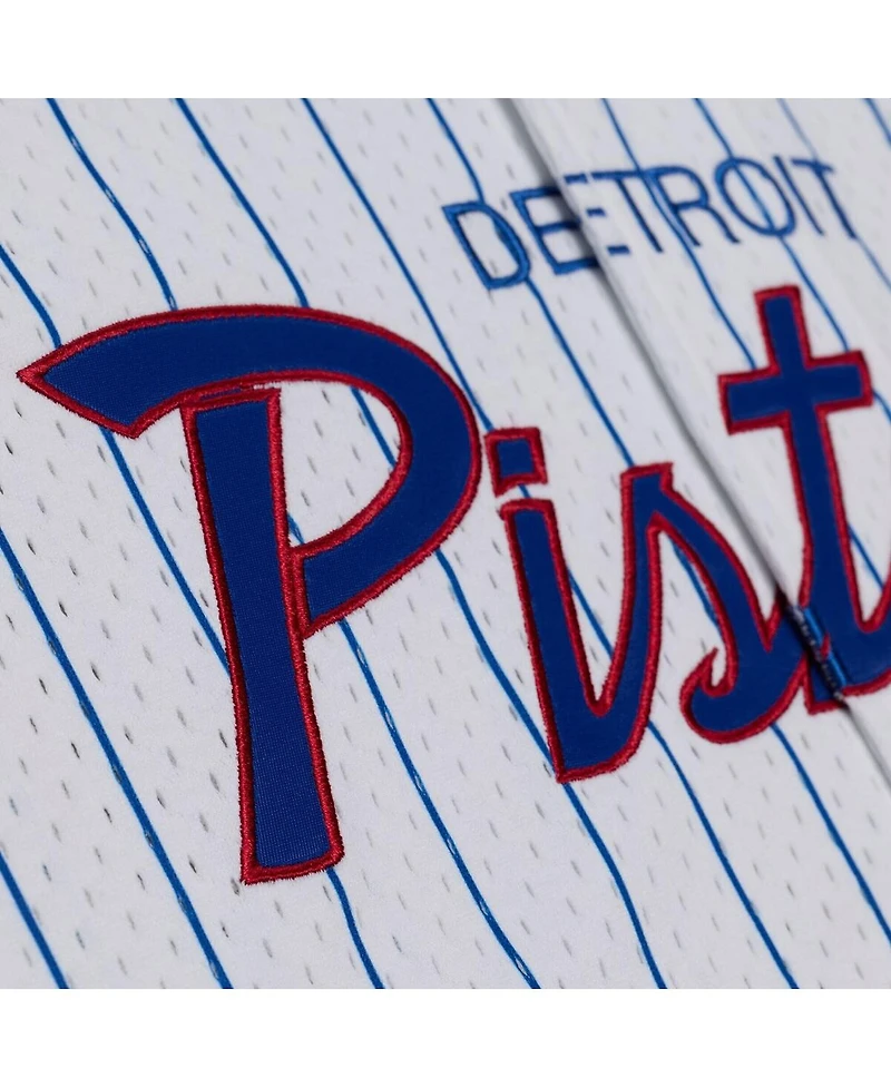 Mitchell & Ness Men's White Detroit Pistons Head Coach Pinstripe Mesh Full-Button Baseball Jersey