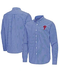Antigua Men's Royal Philadelphia Phillies Ellis Woven Tri-Blend Button-Down Shirt