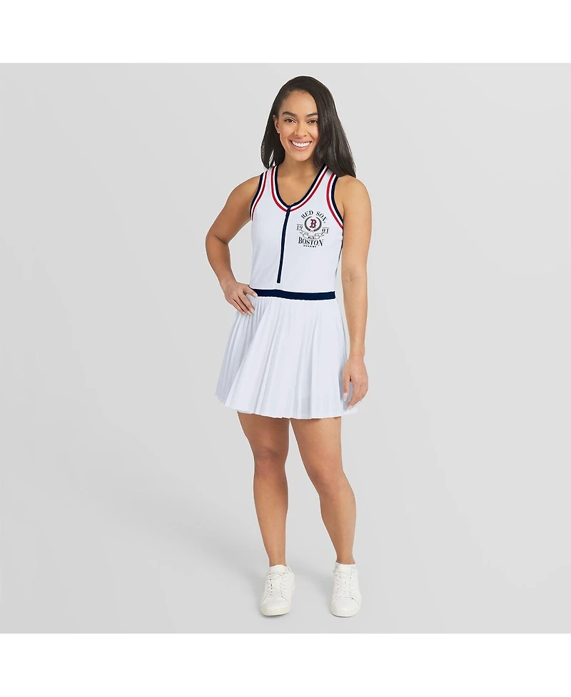Wear by Erin Andrews Women's White Boston Red Sox Zip-Front Pleated Tri-Blend Scoop Neck Tank Dress