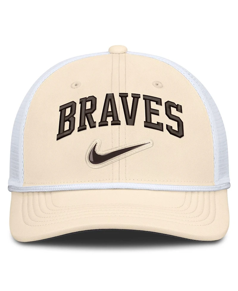 Nike Men's Natural/White Atlanta Braves Rise Dri-fit Trucker Adjustable Hat