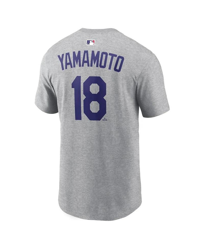 Nike Men's Yoshinobu Yamamoto Heather Gray Los Angeles Dodgers Name and Number T-Shirt