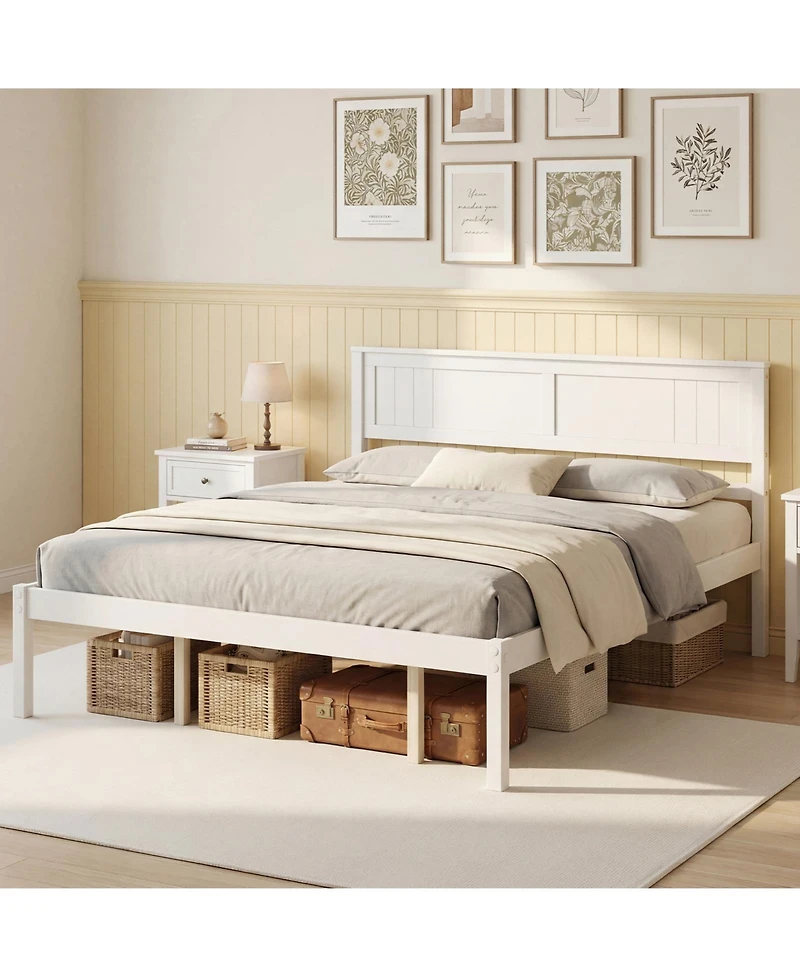 Sugift Sturdy Wooden Bed Frame with Headboard and Slat Support