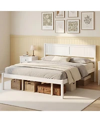 Sugift Sturdy Wooden Bed Frame with Headboard and Slat Support