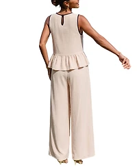 Cupshe Women's Crew Neck Unlined Long Pants Set