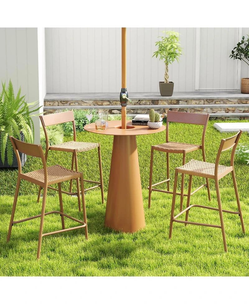 Slick blueOutdoor Bar Stools Set of 4 Rattan Seat Metal Back Design