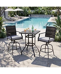 Slickblue Outdoor Bar Table Set 3 Piece with Swivel Rattan Chairs