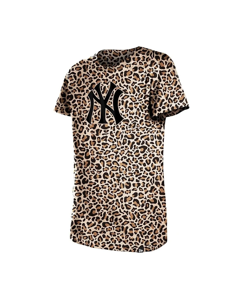 New Era Big Girls Brown York Yankees Leopard T-Shirt