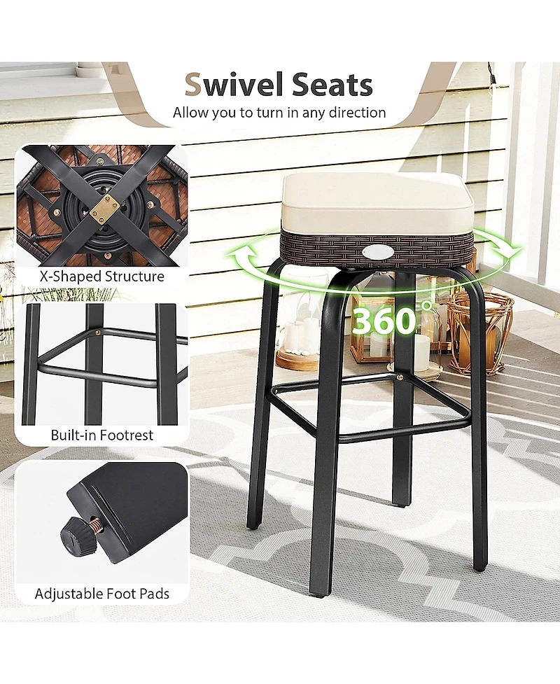 Sugift 3-Piece Outdoor Swivel Bar Set Pe Rattan Bar Height Table with 2 Chairs