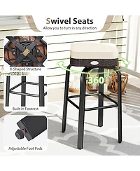 Sugift 3-Piece Outdoor Swivel Bar Set Pe Rattan Bar Height Table with 2 Chairs