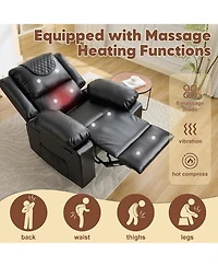 gaomon Oversized Pu Leather Manual Recliner with Vibration, Heating and Side Pocket. Perfect for Living Room or Bedroom