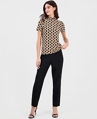 Anne Klein Short-Sleeve Mock-Neck Top