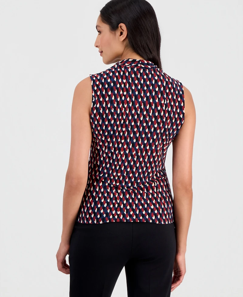 Anne Klein Women's Printed Faux-Wrap Sleeveless Top