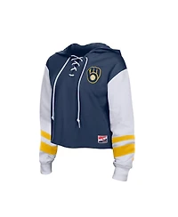 New Era Women's Navy Milwaukee Brewers Boxy Lace-Up Hoodie