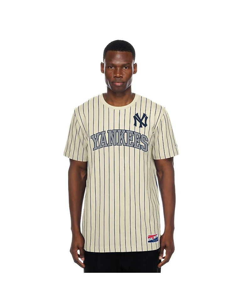 New Era Men's Cream York Yankees Throwback Meshback Pinstripe T-Shirt