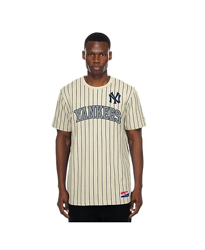 New Era Men's Cream York Yankees Throwback Meshback Pinstripe T-Shirt