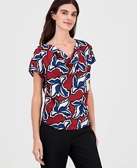 Anne Klein Women's Printed Cowl-Neck Short-Sleeve Top