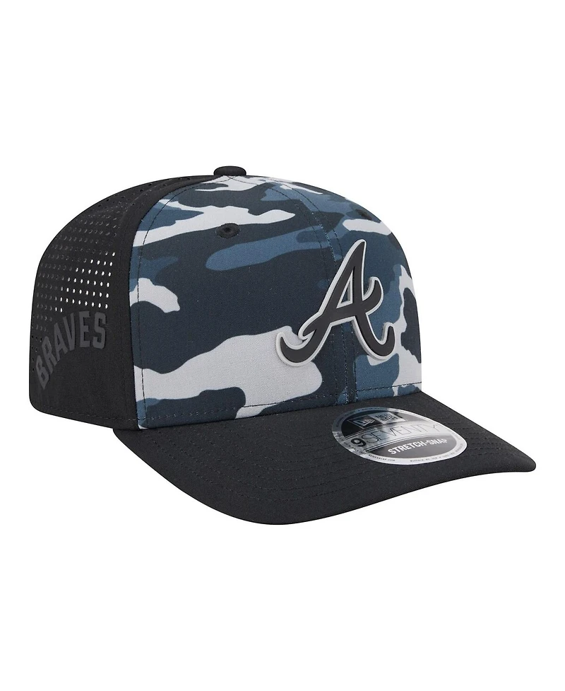 New Era Men's Black Atlanta Braves Tonal Camo 9SEVENTY Stretch-Snap Hat