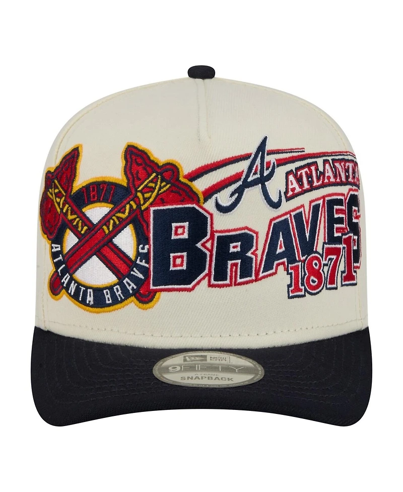 New Era Men's Cream/Navy Atlanta Braves Classic A-Frame 9FIFTY Snapback Hat
