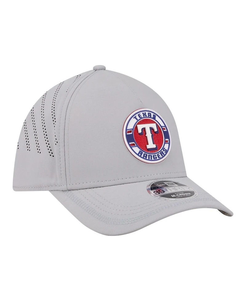 New Era Men's Gray Texas Rangers Patch 39THIRTY A-Frame M-Crown Perforated Flex Hat
