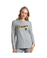G-iii 4Her by Carl Banks Women's Navy/Heather Gray Milwaukee Brewers Short-Sleeve and Long-Sleeve T-Shirt Combo Pack