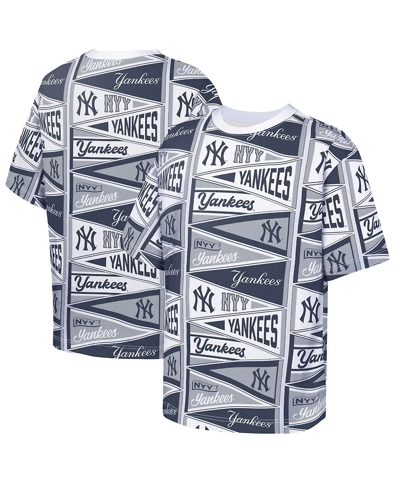 Outerstuff Big Boys and Girls Navy New York Yankees All-Over Pennant T-Shirt