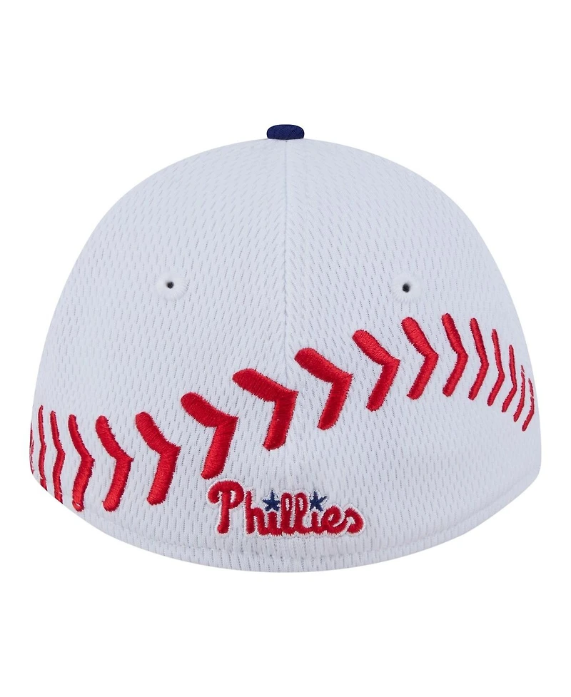 New Era Big Boys and Girls White/Red Philadelphia Phillies Baseball 39THIRTY M-Crown Flex Hat
