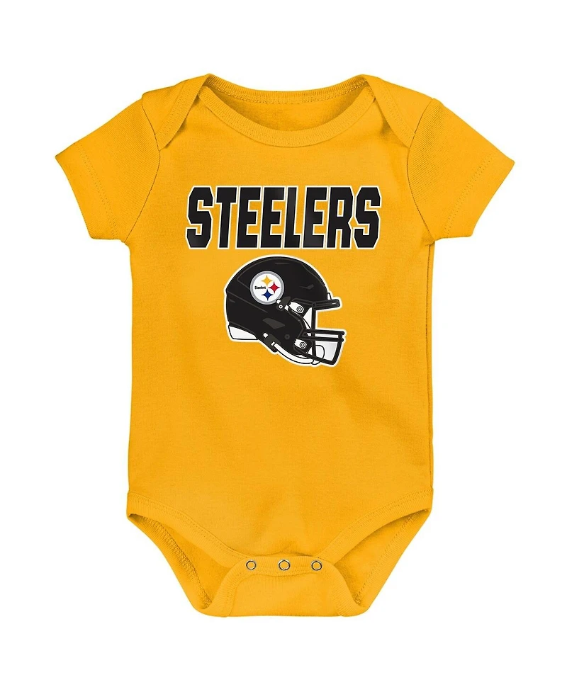 Outerstuff Baby Boys and Girls 3-Pack Pittsburgh Steelers Littlest Player Bodysuit Set